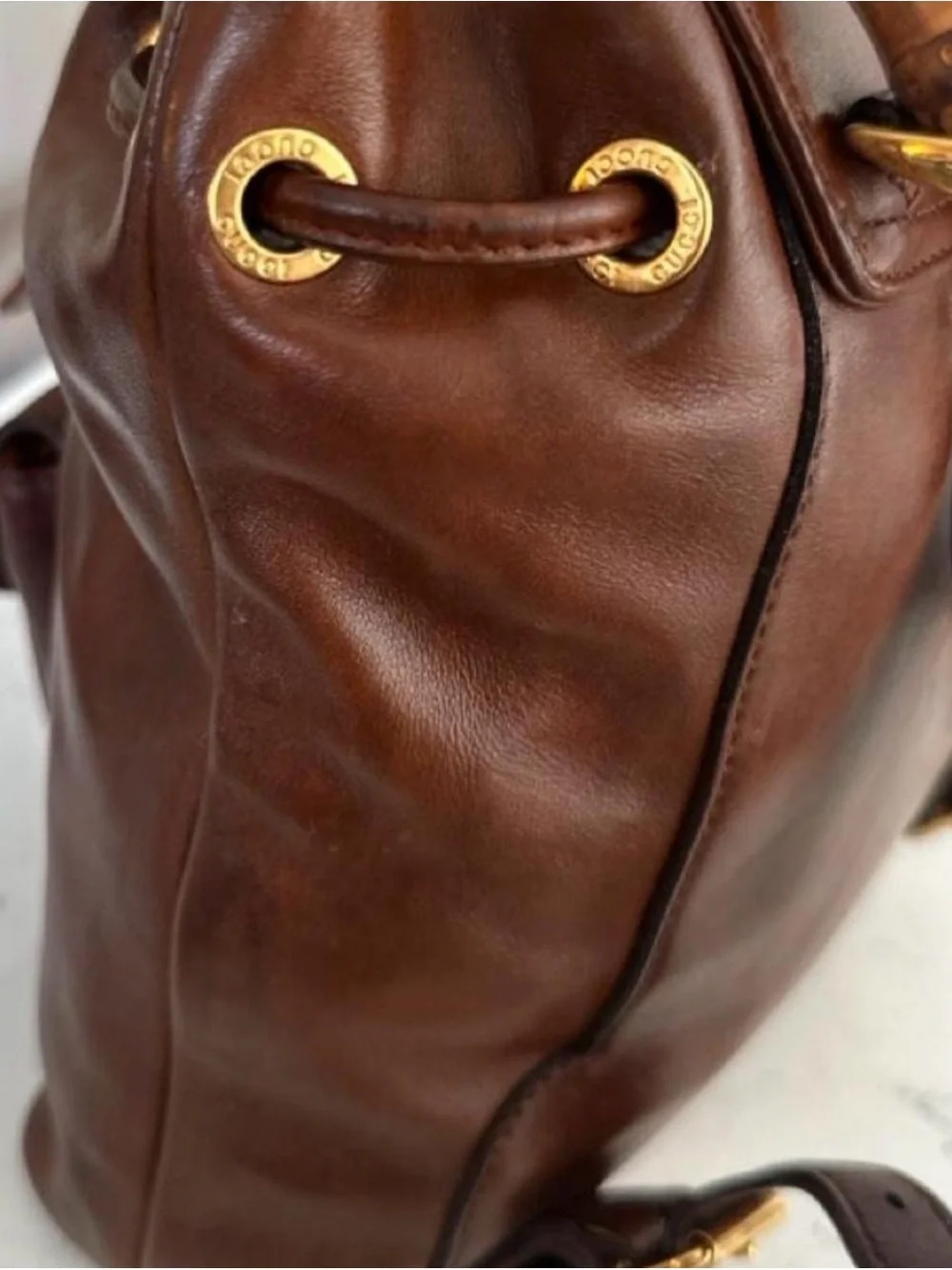 Gucci Cognac/Brown Leather Bamboo Mini Backpack